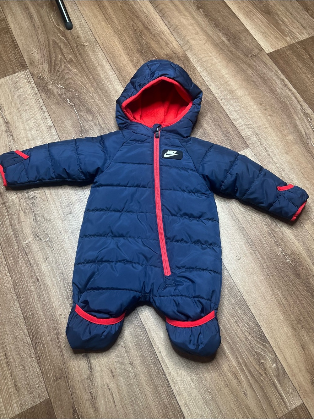Nike Baby 1 Piece Fleece Lined Snowsuit Blue/Red Newborn